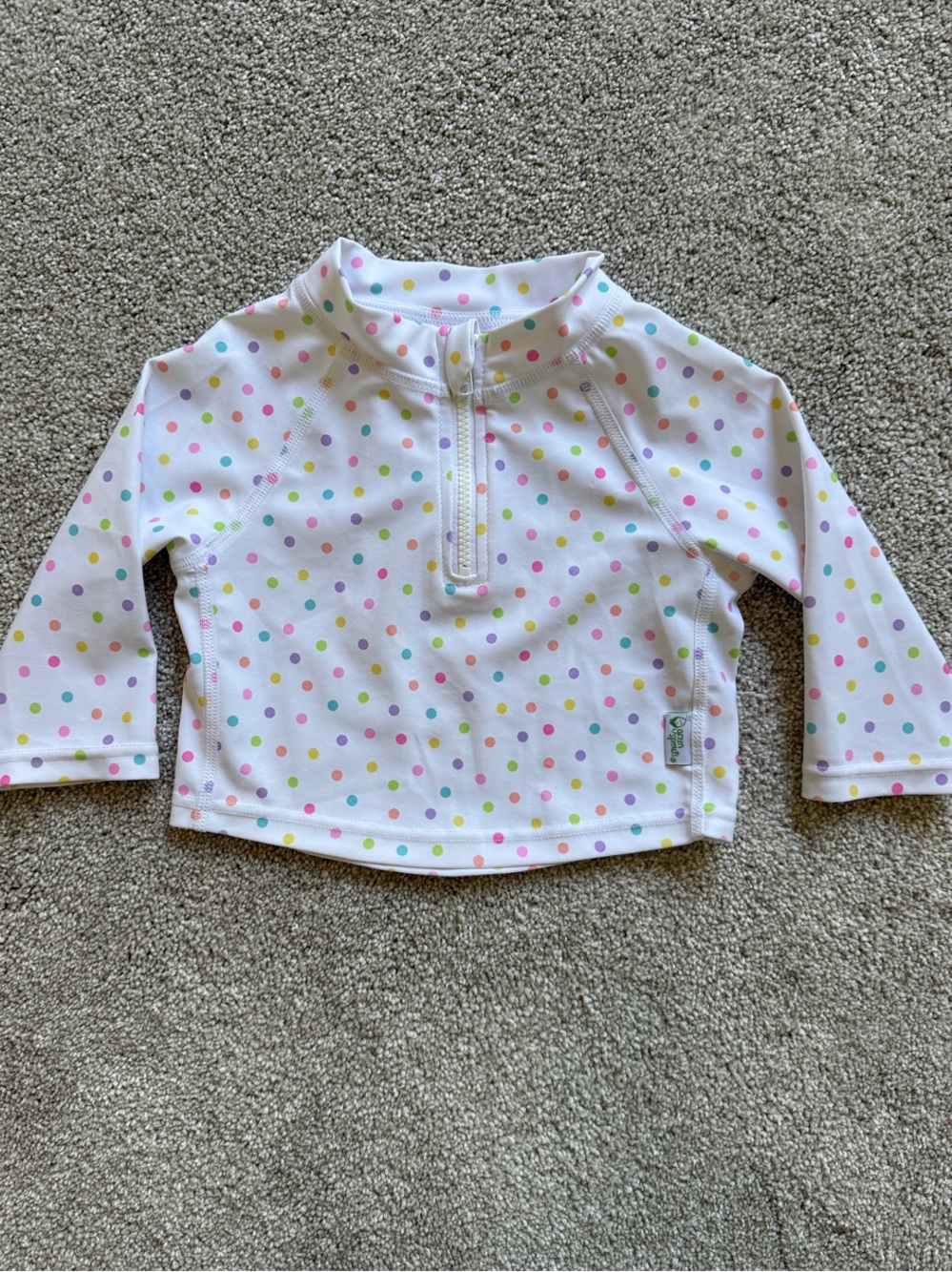 White Long Sleeve Polka Dot Baby Swim Top